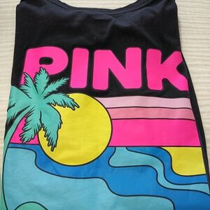 Victoria's Secret Black Tee with Pink and Blue Graphic